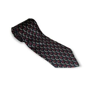 Halston Tie Black with Red & Blue Design 100% Silk  4" x 56"